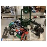 Camping lamp, cooling towels and assorted tools. Camping lamp, cooling towels and assorted tools.