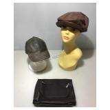 Piel Leather Organizer Bag and Two Leather Hats Piel Leather Organizer Bag and Two Leather Hats