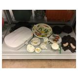 Assorted decor and serving items. Assorted decor and serving items.