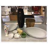 Assorted platter, teacups and more. Decor items. Assorted platter, teacups and more. Decor items.