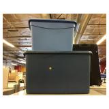 2 storage bins with lids. 2 storage bins with lids.