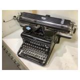 Antique Royal typewriter, 20 in carriage, glass