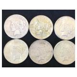 6  1922 SILVER PEACE DOLLARS , 6 x $