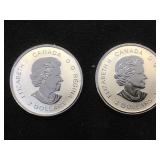 2- 1/2 OZ. .9999 SILVER CANADIAN COINS, 2 x $