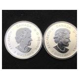 2- 1/2 OZ. .9999 SILVER CANADIAN COINS, 2 x $