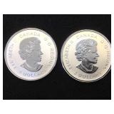 2- 1/2 OZ. .9999 SILVER CANADIAN COINS, 2 x $