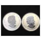 2- 1/2 OZ .9999 SILVER CANADIAN COINS, 2 x $