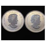 2 - 1/2 OZ. .9999 SILVER CANADIAN COINS, 2 x $