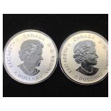 2- 1/2 OZ. .9999 SILVER CANADIAN COINS, 2 x $