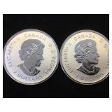 2- 1/2 OZ. .9999 SILVER CANADIAN COINS, 2 x $