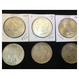 6- MORGAN & PEACE SILVER DOLLARS, 6 x $