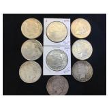 9- MORGAN & PEACE SILVER DOLLARS, 9 x $