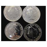 4- 1 OZ. FINE SILVER BRITANNIA 2 pound COINS, 4 x