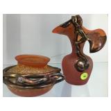 Hand blown art glass w/metal works into glass