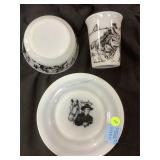 Hopalong Cassidy 3 pc glass breakfast set, plate,