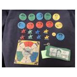 Hopalong Cassidy board game pieces, spinner,