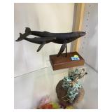 S. Nelles, Bronze Whale mother and calf sculpture