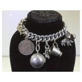 800 Silver Heavy Charm Bracelet w/ 900