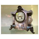 Antique French hand painted scenic clock,