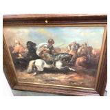 Oil on canvas battle scene on horseback 48x39