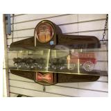 Hanging Budweiser sign with Clydesdale horse and