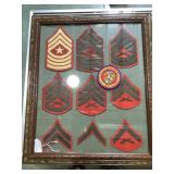 Vintage Marines 1968 Vietnam War patches, framed