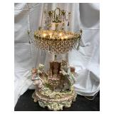 Lg Capodimonte figural lamp, courting woman at