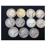 11- SILVER DIMES, ROOSEVELT, MERCURY CANADA