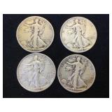 4- SILVER WALKING LIBERTY HALF DOLLARS, 4 x $