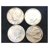 4- SILVER KENNEDY HALF DOLLARS,  4 x $