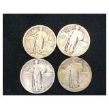 4- SILVER STANDING LIBERTY QUARTERS