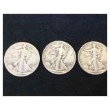 3- WALKING LIBERTY HALF DOLLARS, 1941,1942 &