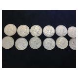 12- SILVER FRANKLIN HALF DOLLARS, 12 x $