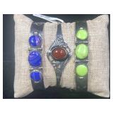 3 sterling & gemstone bracelets, 35.6 total