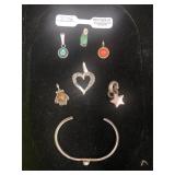 6 sterling & gemstone pendants & small sterling &
