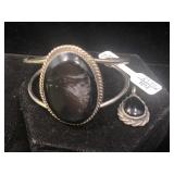 Sterling & gemstone bracelet & pendant, 37.5