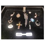 Sterling & gemstone pendants, pin, thimble &