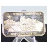 1- oz. .999 Fine Silver Bar, Merry Christmas