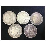 5- SILVER MORGAN DOLLARS, 5 x $