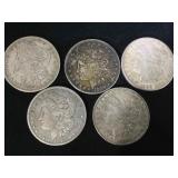 5- SILVER MORGAN DOLLARS, 5 x $