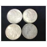 4- SILVER MORGAN & PEACE SILVER DOLLARS