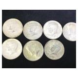 7- 40% SILVER KENNEDY HALF DOLLARS