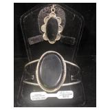 Sterling & onyx bracelet & pendant, total weight