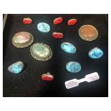 Sterling, coral & turquoise button tops &