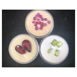 2 ramekins of rubies & 1 ramekin of green