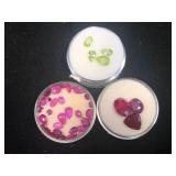 2 ramekins of rubies & 1 ramekin of green