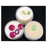 4 large rubies in ramekin, star opal & green