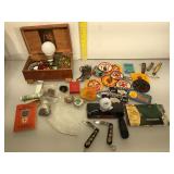 Assorted knives, Patches, RC lightbulb & more