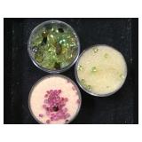 3-ramekins of Gemstones,1-ruby 2- green gemstone