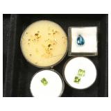 4- ramekins of gemstones, green,blue & yellow